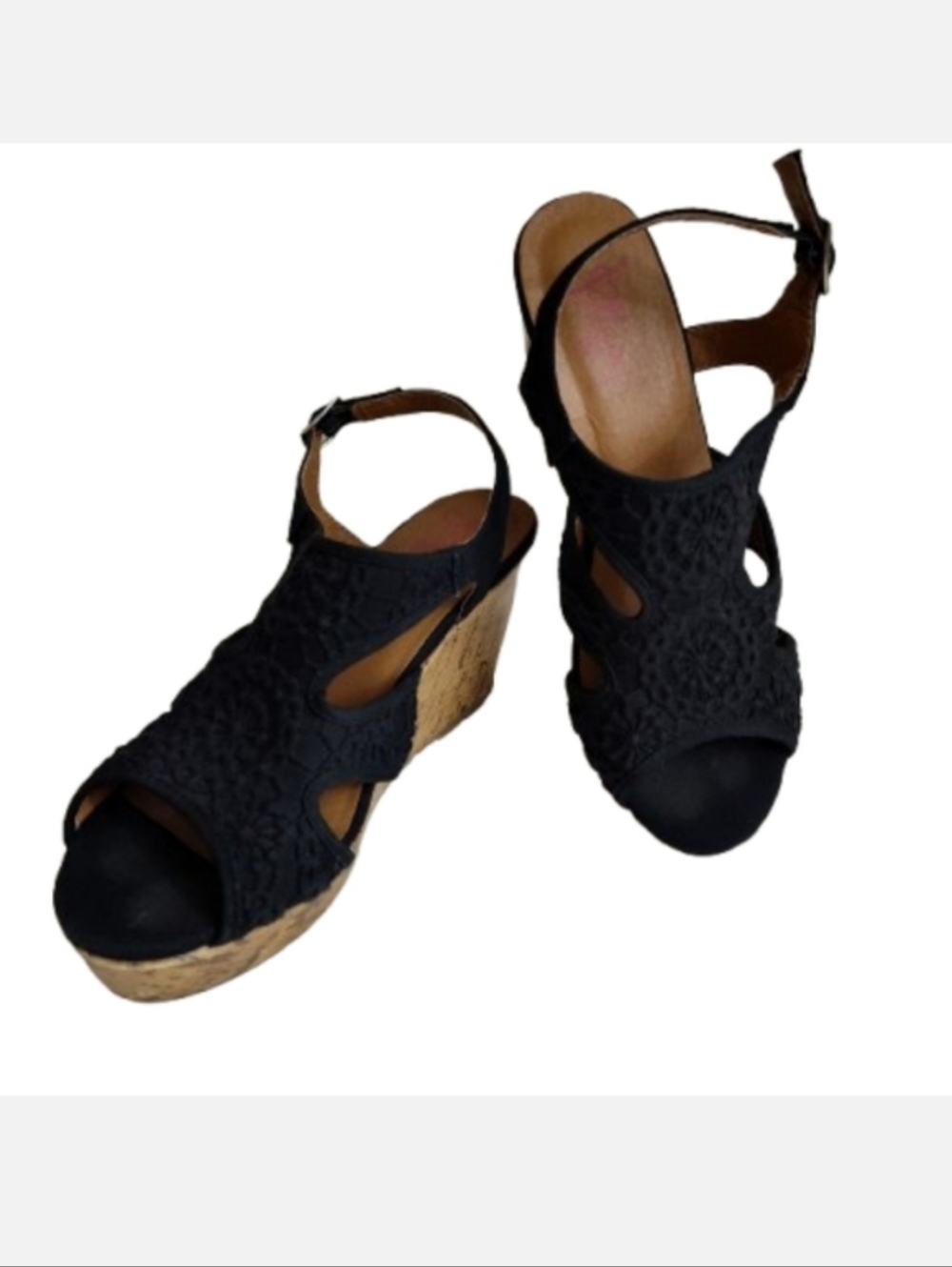 Jellypop Amara Black Crochet Cork Wedge Sandals Women's Size 9 - Picture 2 of 12